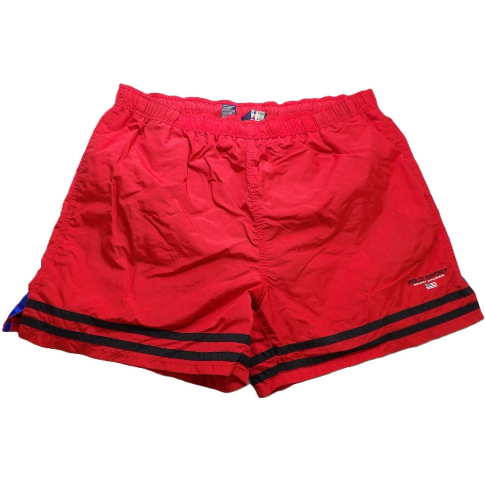 VTG Polo Sport Ralph Lauren Swim Trunks Shorts Nylon Men XL Red Black 90s Board